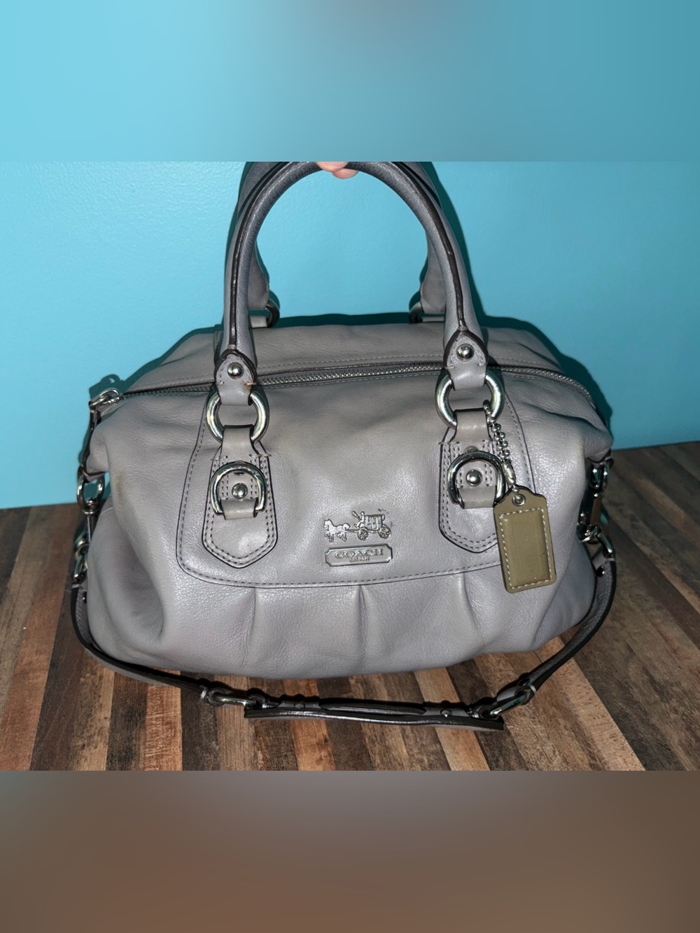 Coach Madison Sabrina Grey Leather Satchel with Signature Horse & Carriage
